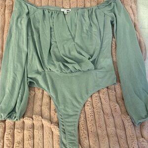 Fashion Nova Green Off-Shoulder Jumpsuit